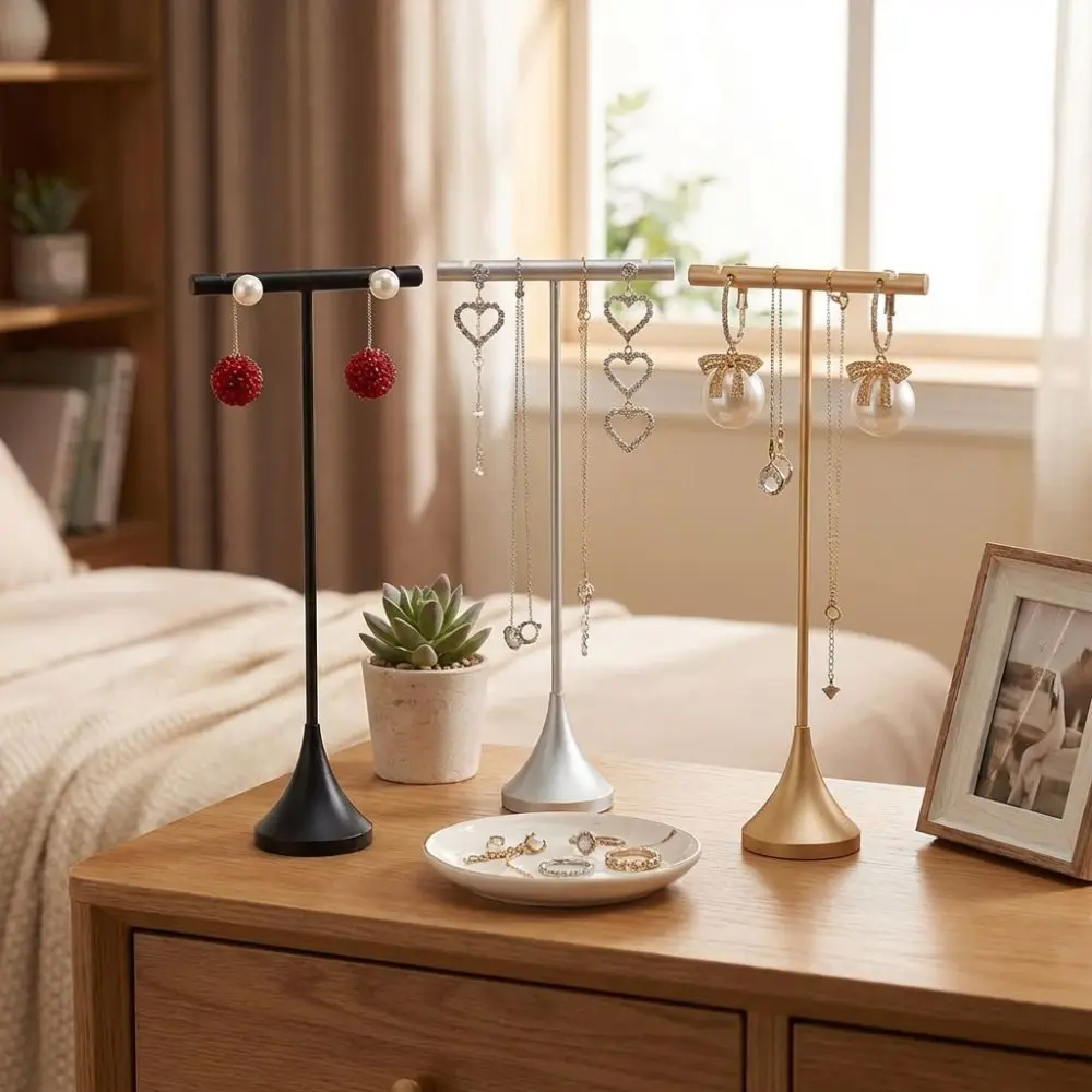 Aluminum Alloy T-Shape Earring Display Stand Storage Shelf Decorative Stand Stud Earrings Storage Holder Space Saving Detachable