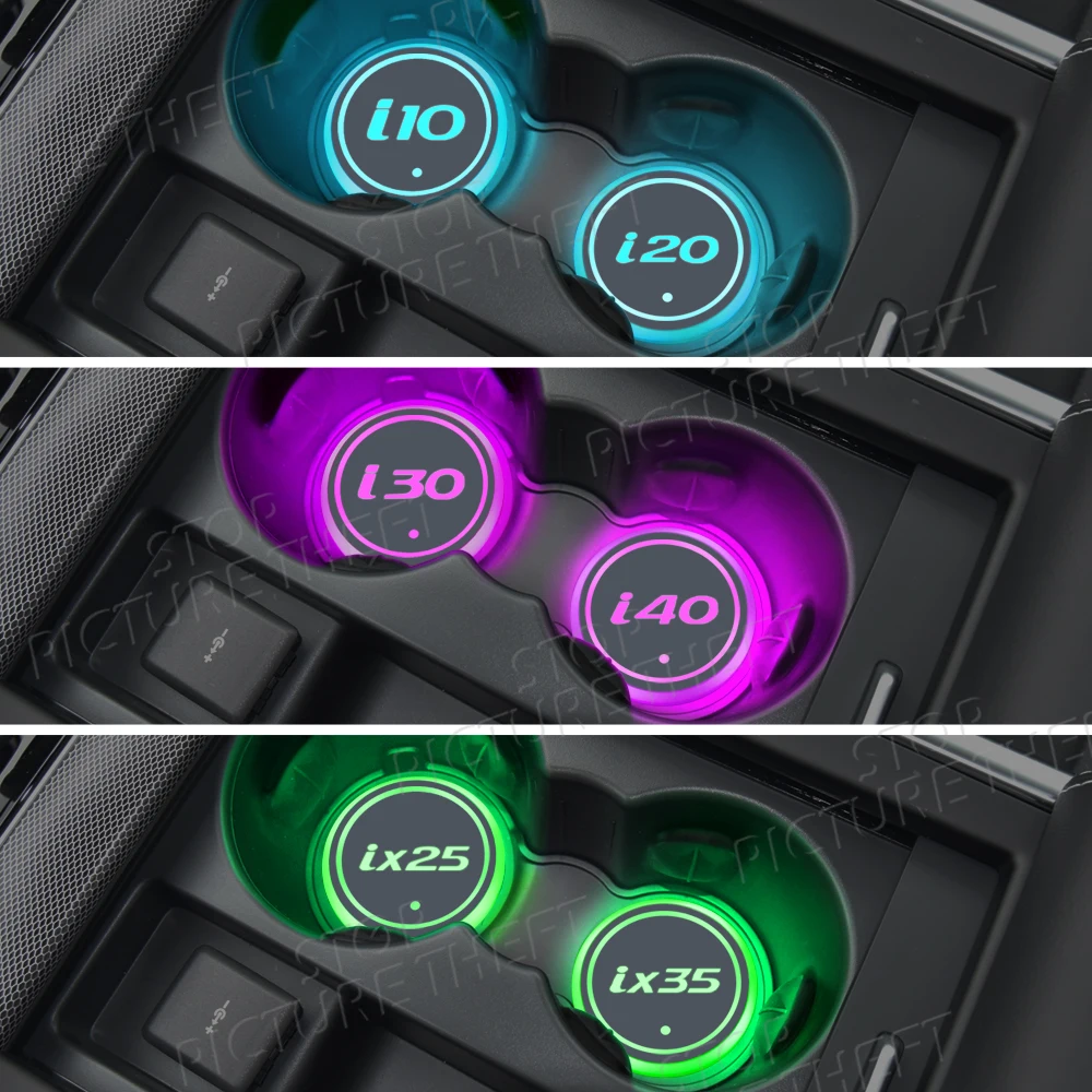 For Hyundai I30 I10 I20 Ix25 Ix35 N Line Logo Emblem Led Car Water Cup Mat Drink Holder Auto Interior Decorative