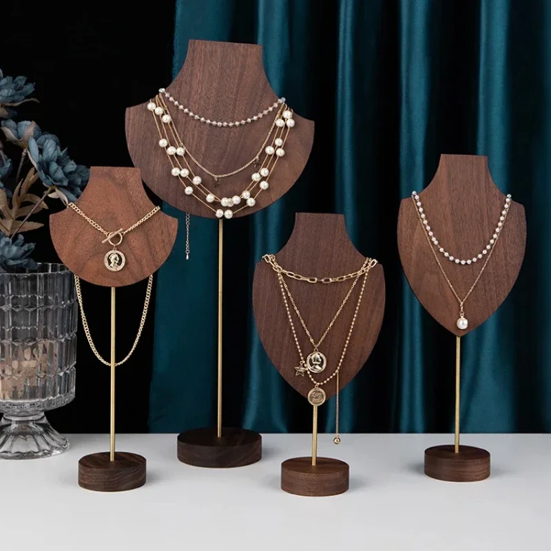 Walnut Jewelry Mannequin Display Stand  Wooden Holder for Necklaces and Pendants Elegant Organizer Bust for Boutique and Home