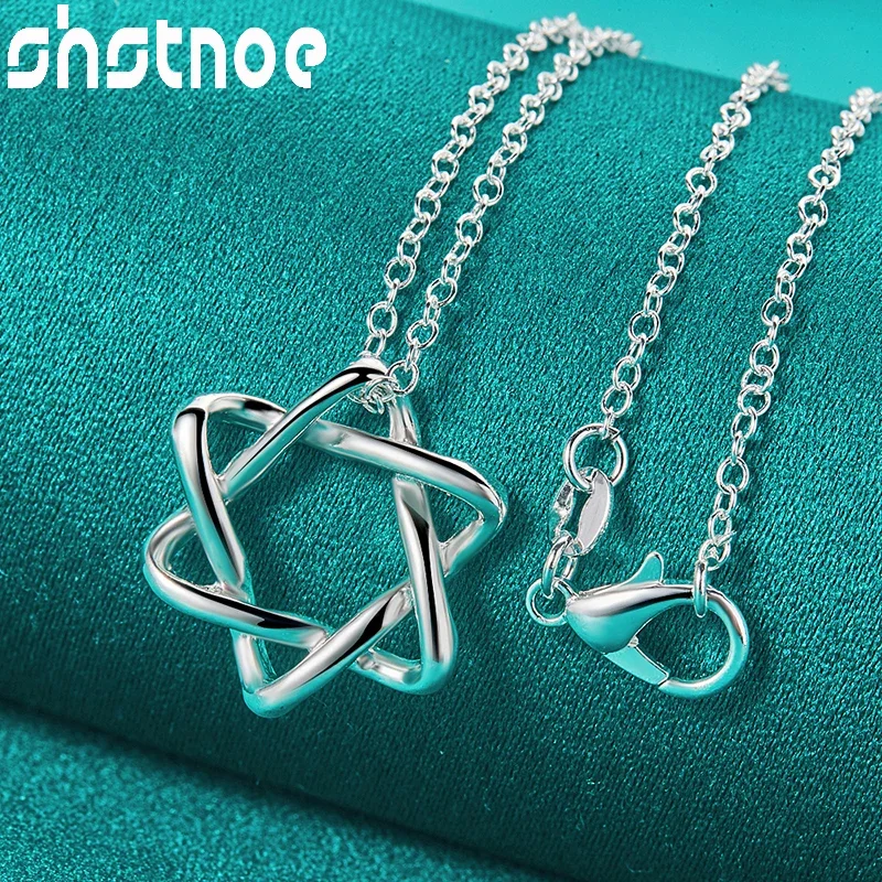 40cm-75cm 925 Sterling Silver Chain Six Pointed Star Pendant Necklace For Women Bridal Wedding Birthday Party Fashion Jewelry