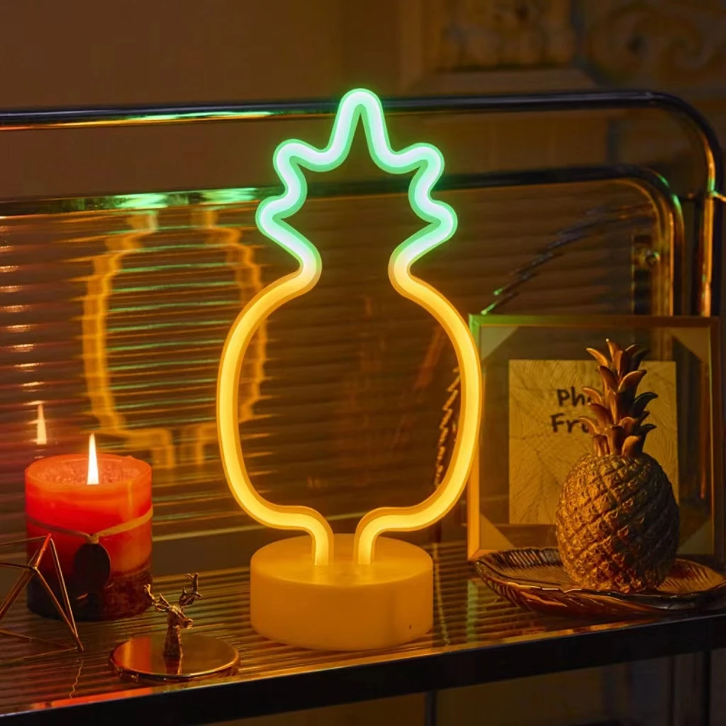 Pineapple LED Neon Sign USB or Battery Powered Room Birthday Desktop Summer Party Camping Table Decoration Holiday Supplies