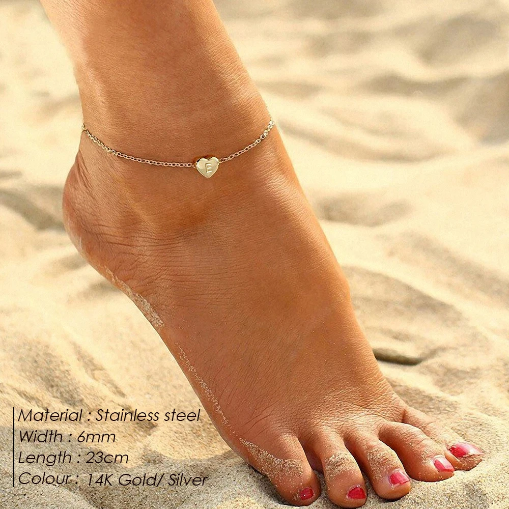 eManco Initials DIY Heart Anklet Stainless Steel Jewelry Name Customized Anklet English Alphabet Birthday Gift for Men and Women