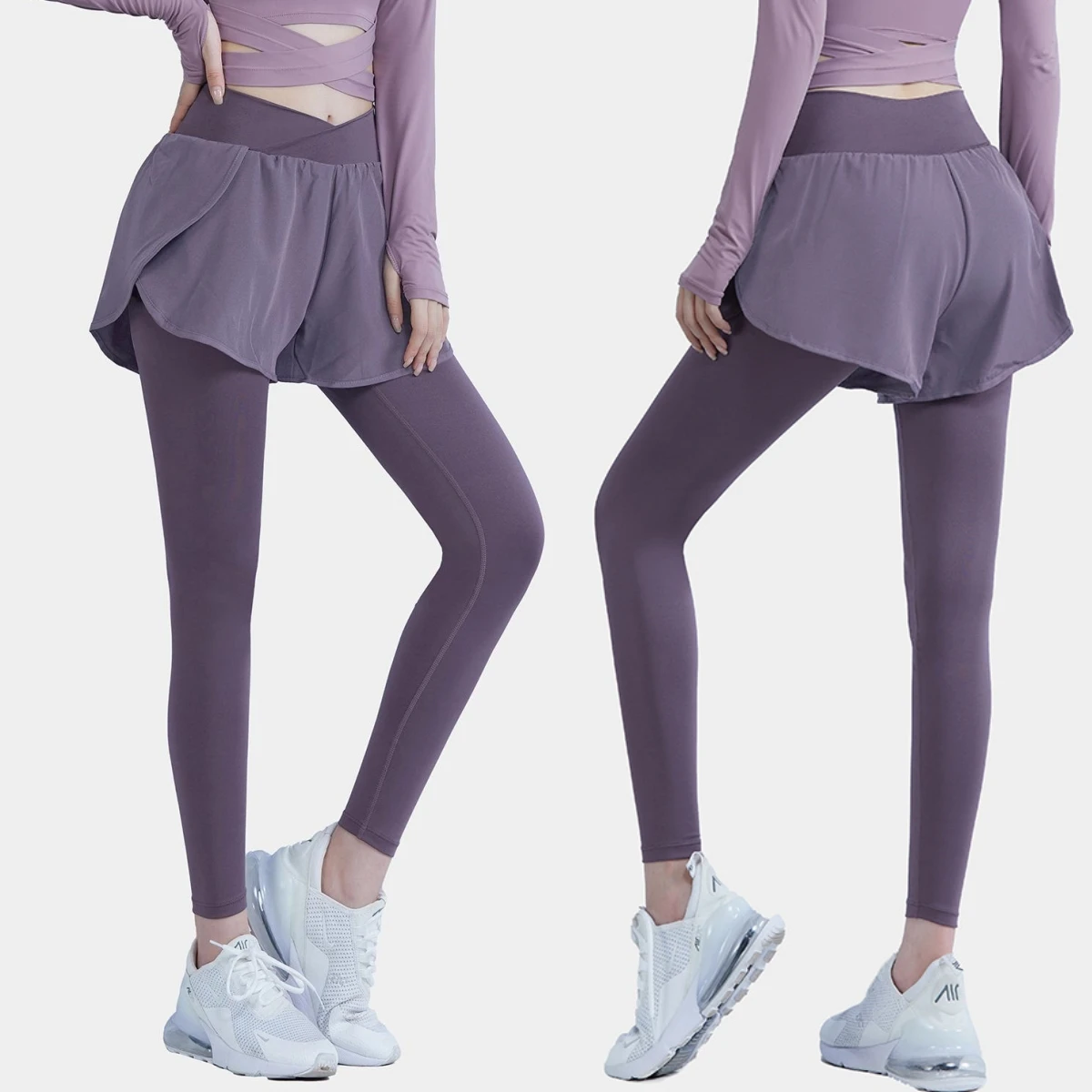 

Fitness Yoga Pants Women Fake Two Pieces Sport Legging Gym Sportswear Push Up Patchwork Crossover High Waist Tight Running