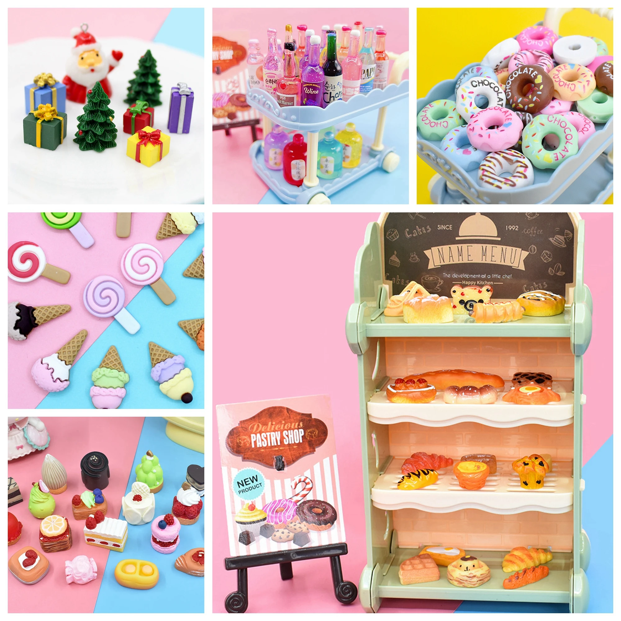 10Pcs/Set 1:12 Mini Food Drink Cakes Bread Candy Donut Fruits Miniature Scene for Blyth Barbies BJD Doll Kitchen Accessories