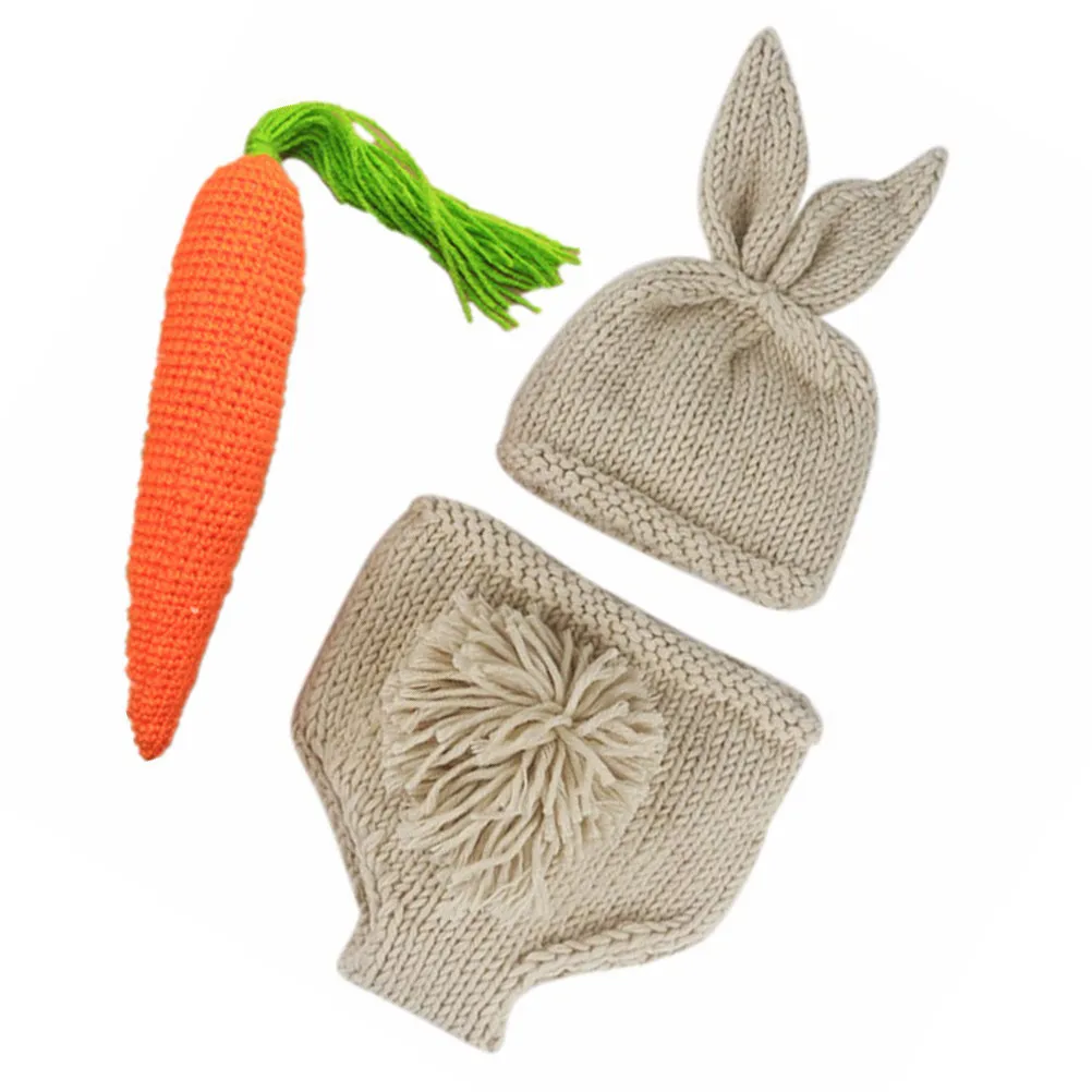 Newborn Easter Rabbit Photography Costume Set – Soft Knit Breathable Baby Outfit with Carrot Prop for Photo Shoot view 6
