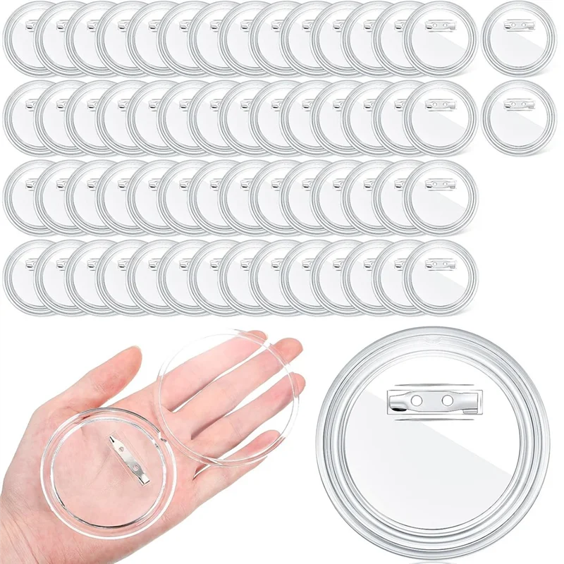 

A21Q -60 Pcs 3 Inch Clear Button Pins For Crafts DIY Photo Buttons Acrylic Button Pin Blank Button Pins Bulk