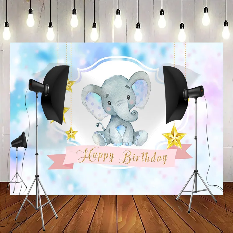 

Wild One Newborn Party Elephant Photography Backdrops Props Hundred days 1st Birthday Animals Photo Studio Background WP-14