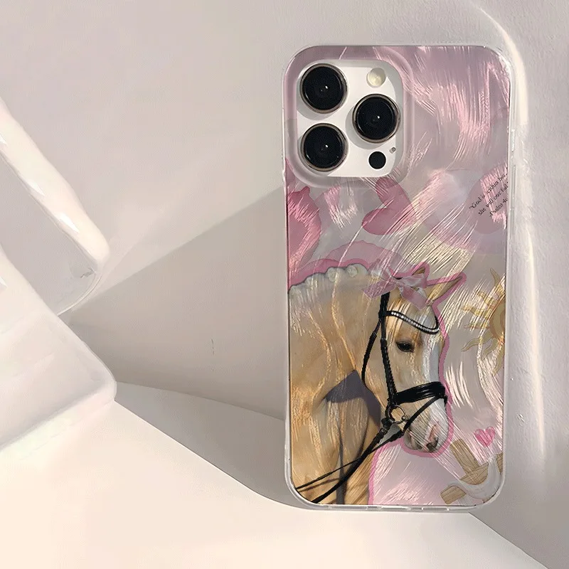 With a Bow Horse And Heart Pattern Phone Case For Samsung Galaxy S26 ultra S25 S24 S23 S22 S21 Plus FE A56 A55 A54 A53 A36 Cover