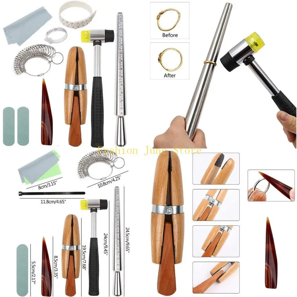 

N5KA 11Pieces Jewellery Making Repair Tool Mandrel Sizer Tool Two Way Rubber Steel Handle Hammers for Jewellery Making
