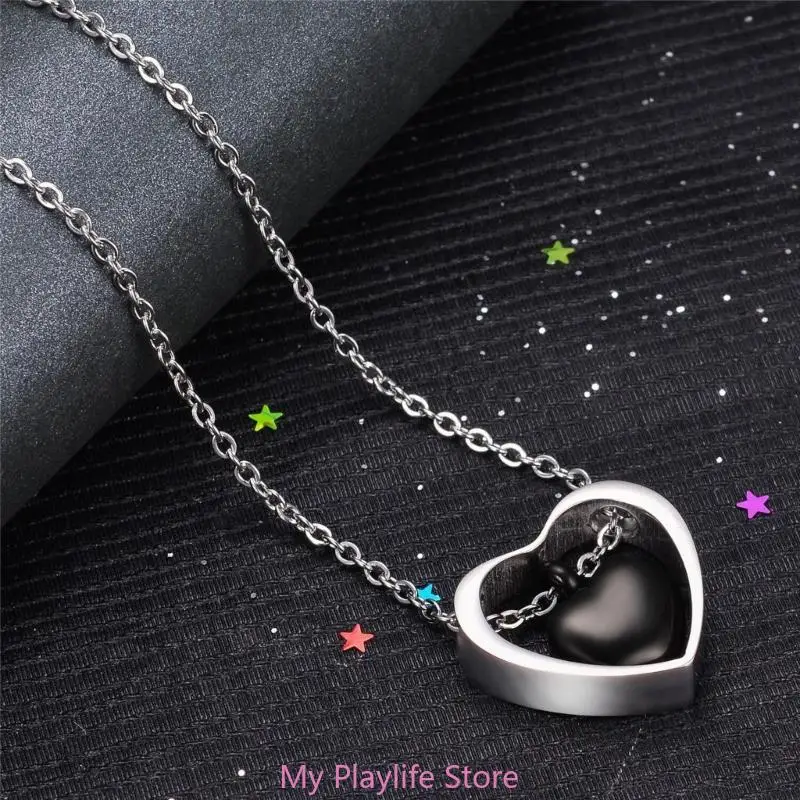 Stainless Steel Double Heart Cremation Urn Necklace Funnel Fill Memorial Ashes 4 Colors Pet Supplies