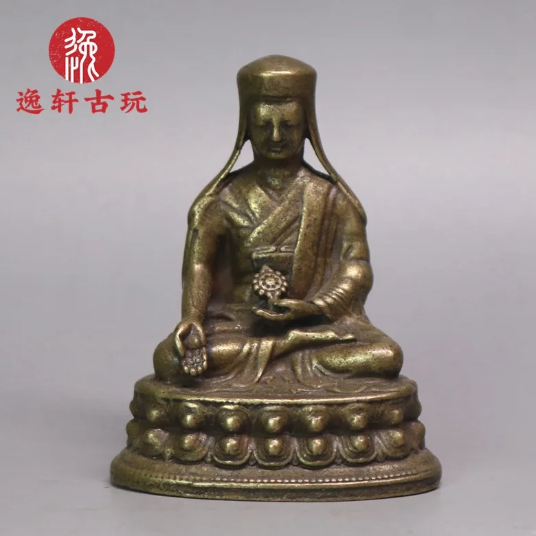 Antique Bronze Buddha Collection Mini Buddha Statue, Brass Five Patriarchs Saga First Patriarch Gongganingbu Buddha Ornament