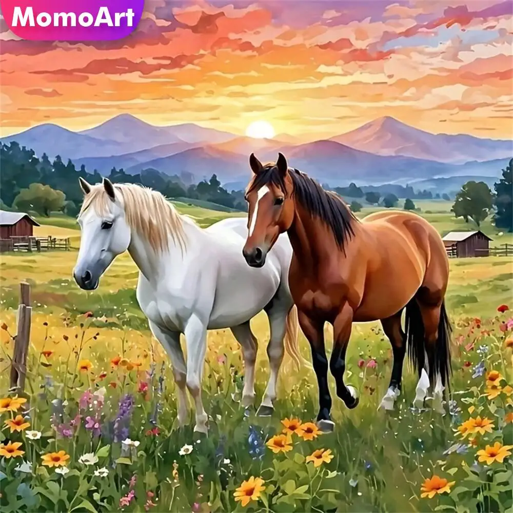 Momoart Diamond Embroidery Horse Animal Suitable For Beginners Diamond Painting Sunset DIY Mosaic Handicraft