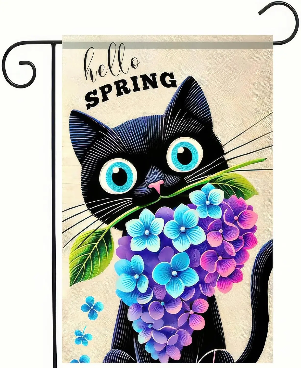 Spring Black Cat Floral Garden Flag 12x18 Inch Double-Sided Polyester Outdoor Flag for Seasonal Decoration XAA UUV EEU SSL
