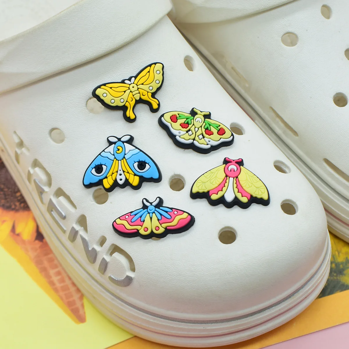 Color Contrast Dreamy Moth Clog Charms Soft PVC Detachable Shoe Buttons Colorful Insect Butterfly DIY Shoe Decor Accessories