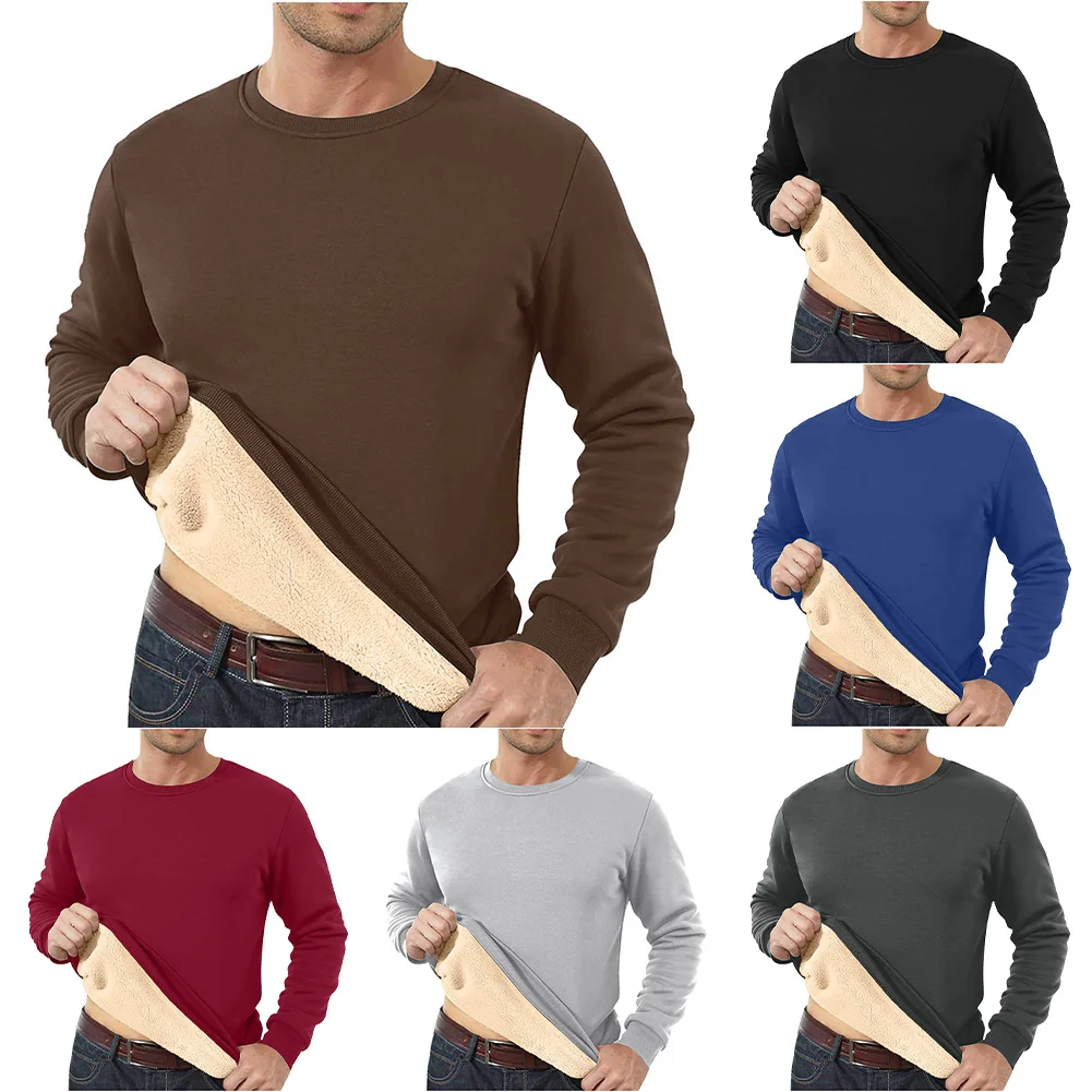 

Mens Long Sleeve Pullover Tops Athletic Streetwear Plush Thickened Sweatshirt