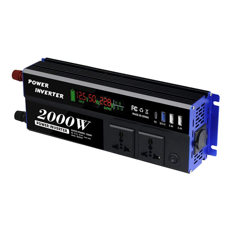 

2000W Car Power Inverter DC 12V~24V(Auto)To AC 220V Solar Converter Type-C QC3.0 USB