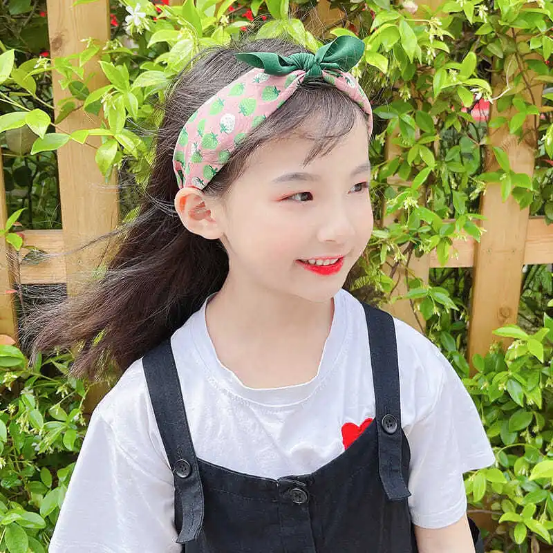 AISHG Fruit Print Hairband for Women Strawberry Knot Bow Headband Korean Sweet Fabric Hoop Hair Band Girls Hair Accessories