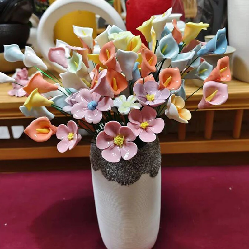 5X Artificial Flower Ceramic Handmade Fake Flower Creative Art Floral Home Decor Party Wedding Garden Decor Valentine\'s Day Prop