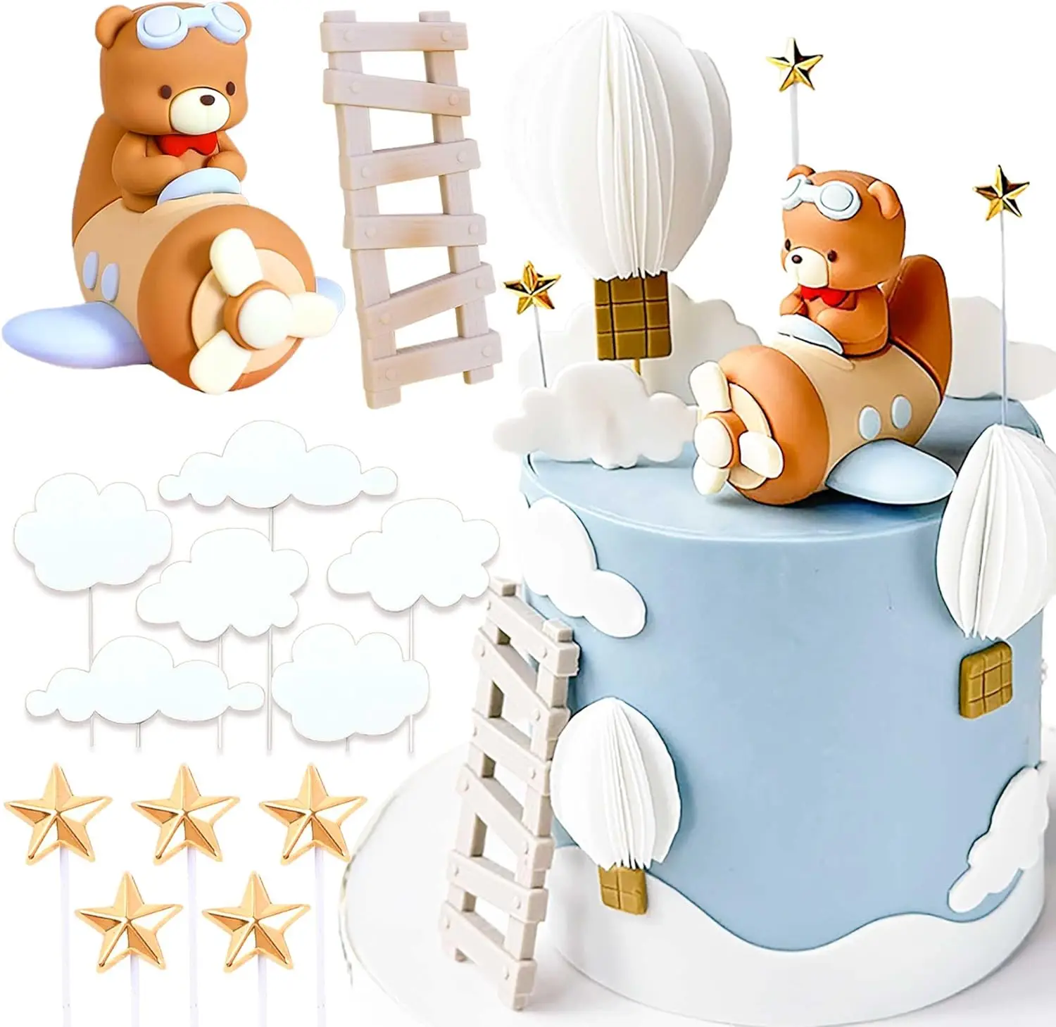 13 Stück Flugzeug-Kuchenaufsatz für Zeitfliegen 1., Flugzeug-Themen-Dekorationen für Geburtstags-Babyparty – Detail 9