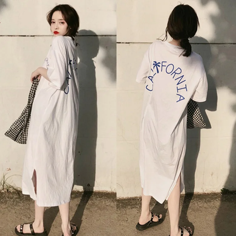 

Summer New Korean Style Long Oversized Knee-Length Sleep Dress Women's Comfortable Home Clothes Sleepwear Can Be Worn outside