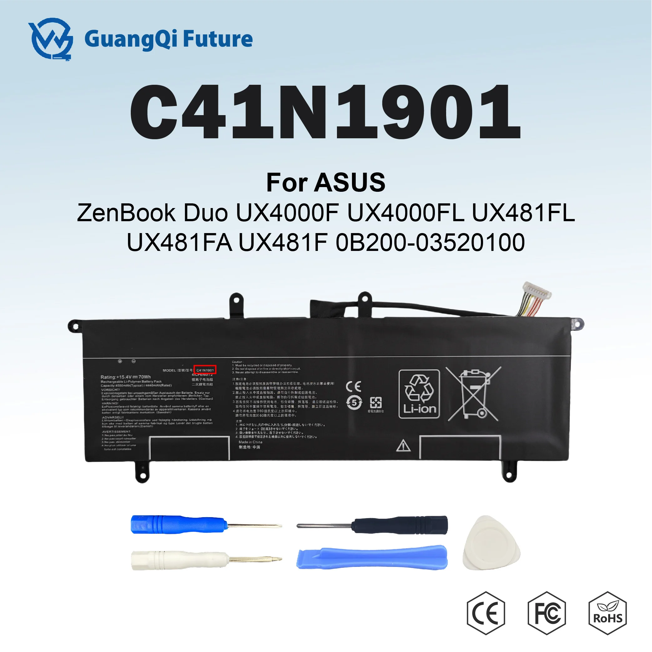 C41N1901 70Wh Laptop Battery For ASUS ZenBook Duo UX4000F UX4000FL UX481FL UX481FA UX481F 0B200-03520100 0B200-03520000