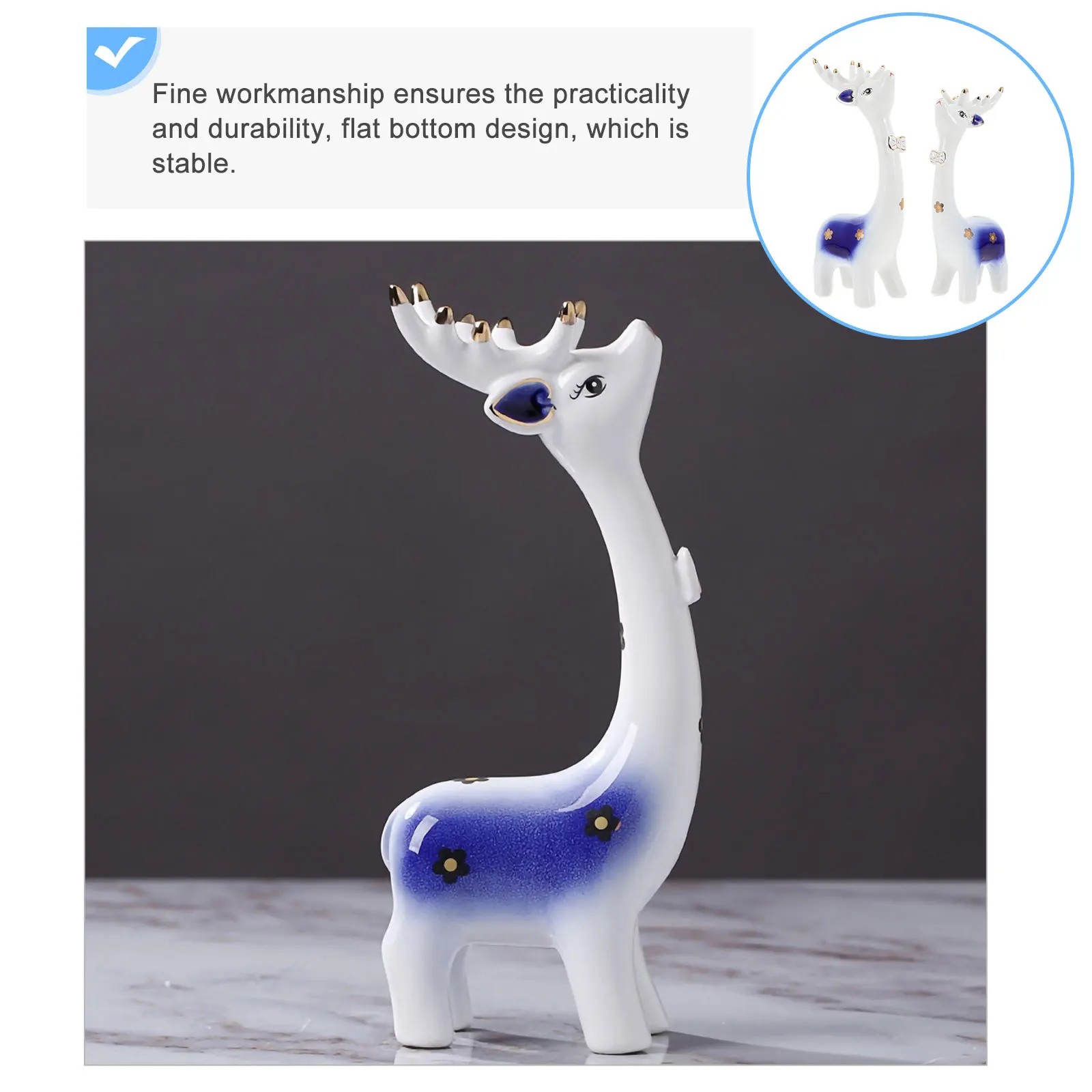 

2Pcs Deer Decorative Ornament Desktop Ceramic Craft Animal Adornment Creative Stable for Home Office Decoration