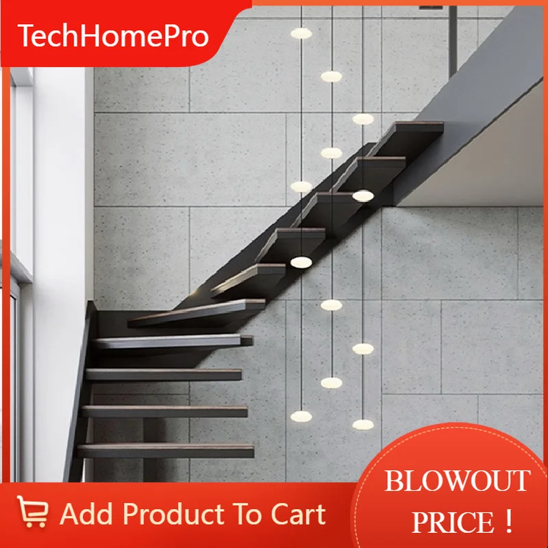 TechHPMinimalist Showcase Lamp Decoration High Ceiling House Modern Chandelier Stairwell Pendant Lights Series Connection LED Li