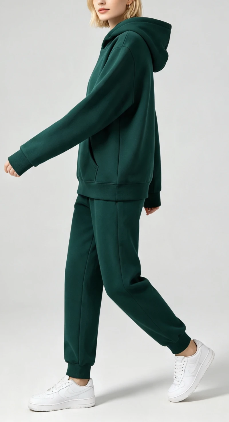 Women's Autumn and Winter Sports Suit Solid Color Long Sleeve Hooded Sweat Drawstring Pants Outdoor Casual Suit