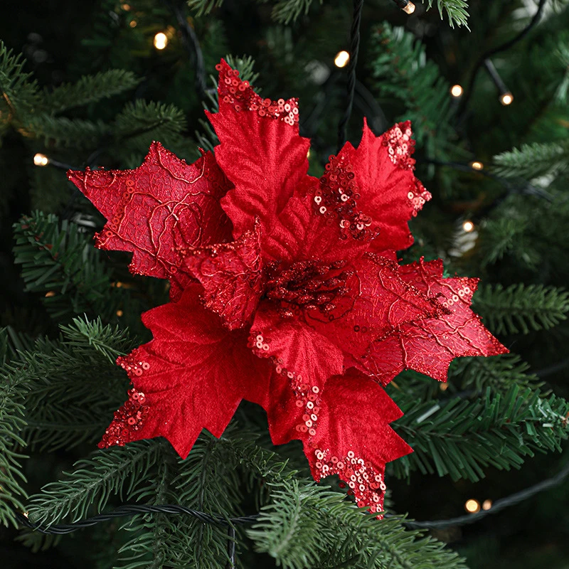 Flores artificiales de Navidad para decoración del hogar, 2 piezas, árbol de Feliz Navidad, flores falsas