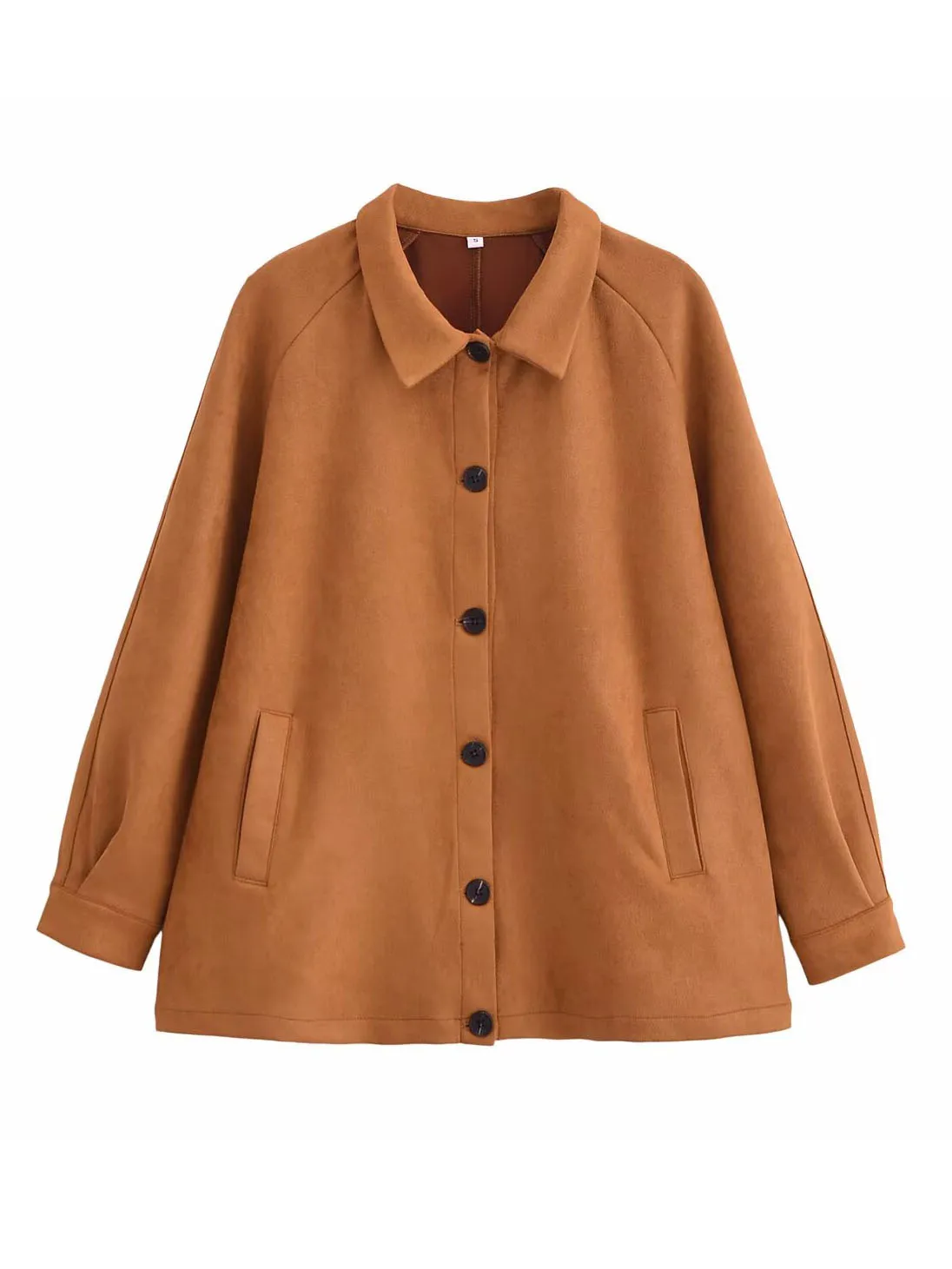 Women Vintage Brown Suede Jacket Coat Single Breasted Long Sleeves Turn-down Collar Autumn Outerwear