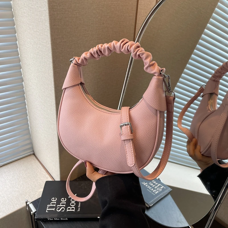 

Fashion Pleats Pu Ladies Shoulder Bags New Zipper Crossbody Bags for Women 2024 Hot Sale Solid Color Bolsas Para Mujeres