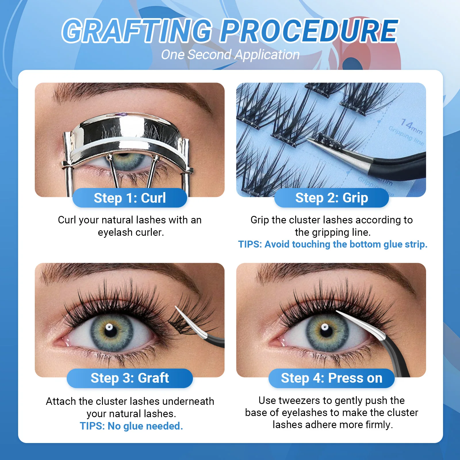 NAGARAKU Selbstapplizierbare Manga DIY Cluster-Wimpernverlängerung Segmentierte Wimpern Kleberfreie Make-up-Tools Anti-Klebstoff-Pinzette – Detail 12