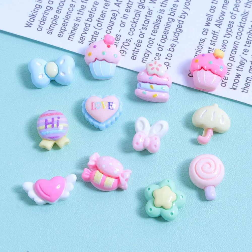 10Pcs Kawii resin candy umbrella Series Miniature Flat Back Cabochons For Hairpin Scrapbooking DIY Home Decor Craft Accessories