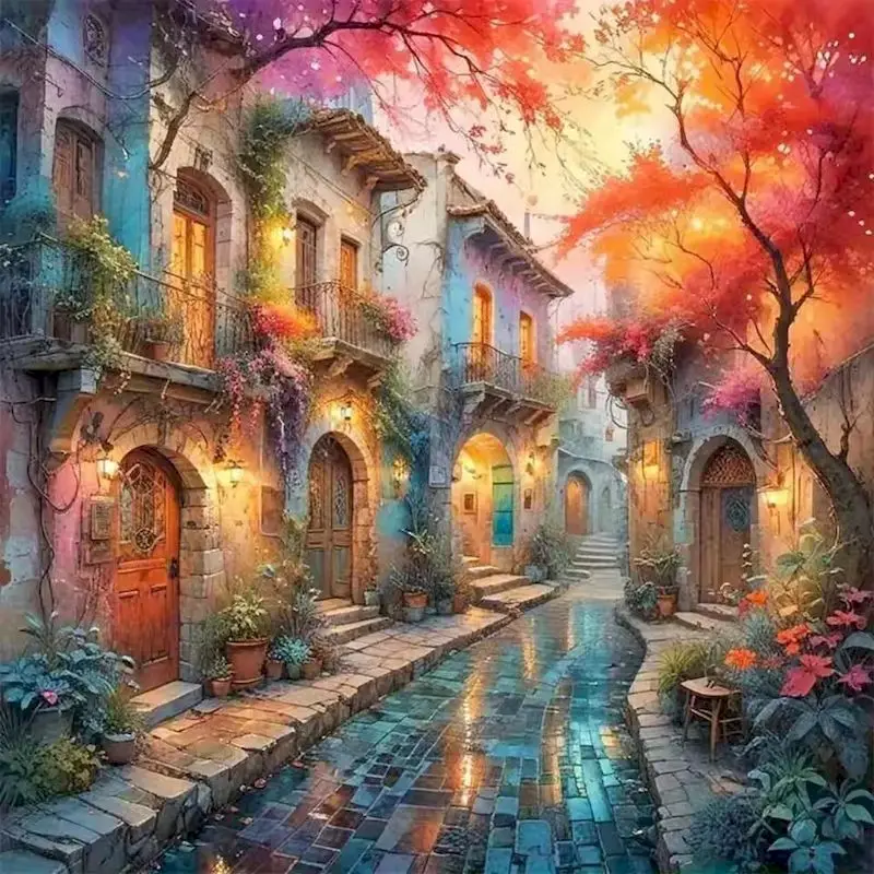 

GATYZTORY Diamond Mosaic Street Landscape Picture Rhinestones Diamond Painting House New Arrival DIY Embroidery River Handicraft