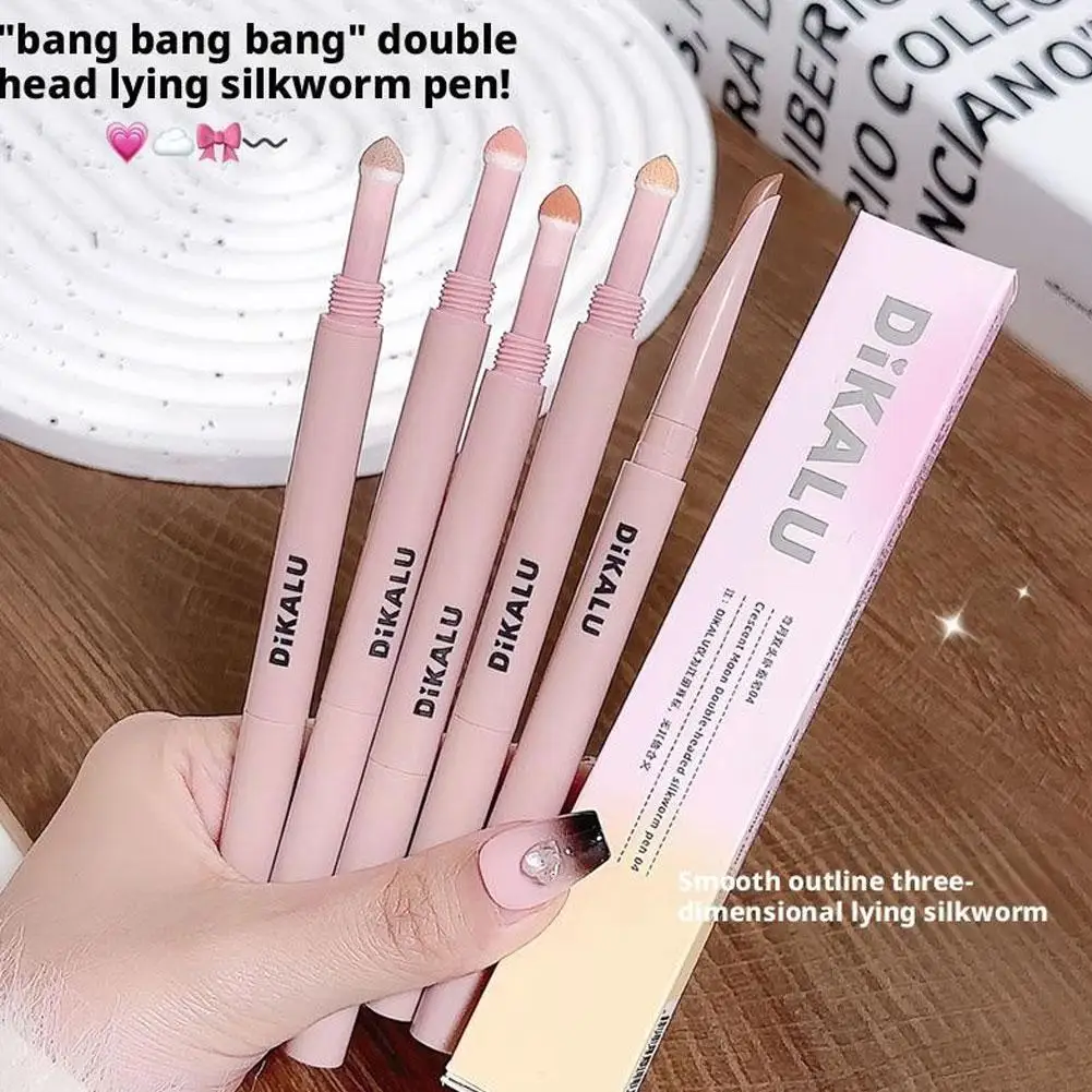 Matita per occhi 2 in 1 con baco da seta sdraiato, ombretto rosa a prova di sbavature e evidenziatore luccicante, stick illuminante, cosmetici coreani