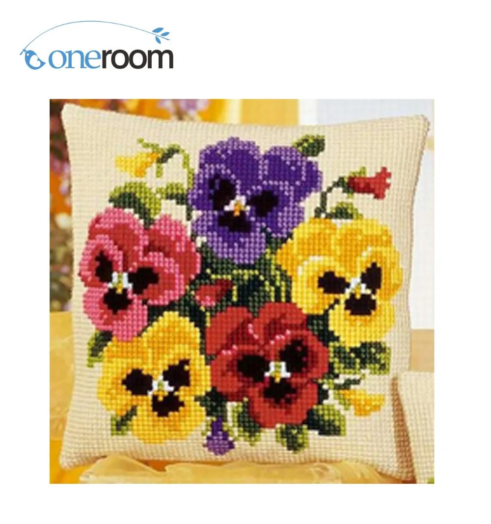 

Five color flowers Needlework Kit Unfinished Acrylic Yarn Embroidery Pillow Tapestry Canvas Cushion Front Cross Stitch