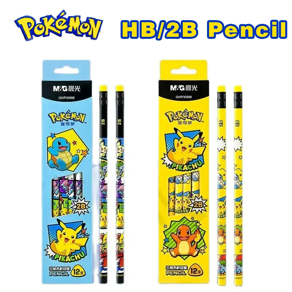 12Pcs Pokemon Pikachu Anime Figure Cartoon 2B/HB Pencil Student Stationery School Supplies Pencils Children Birthday Gift