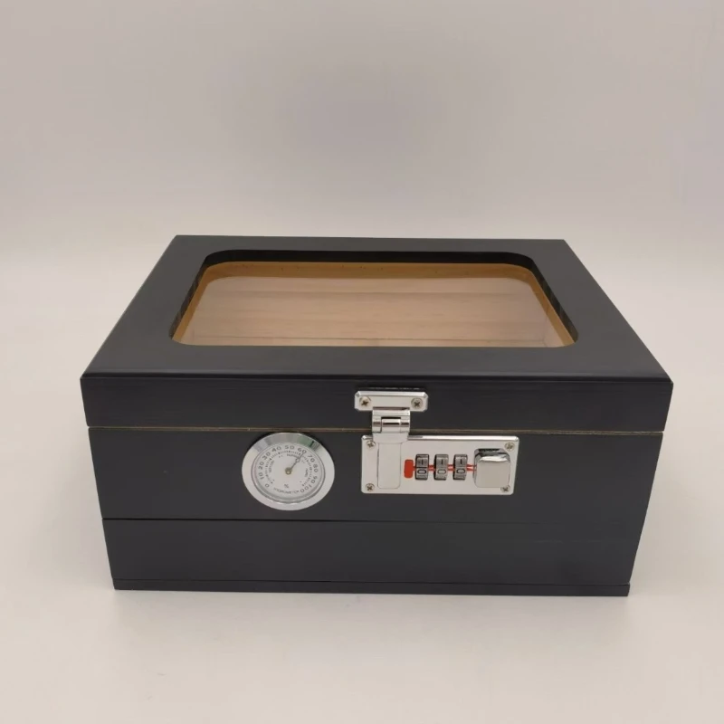 Retro Cigar Humidor Cedar Wood Humidor Cigar Box Glass Top Desktop Humidor with Front Hygrometer Humidifier Divider Accessories