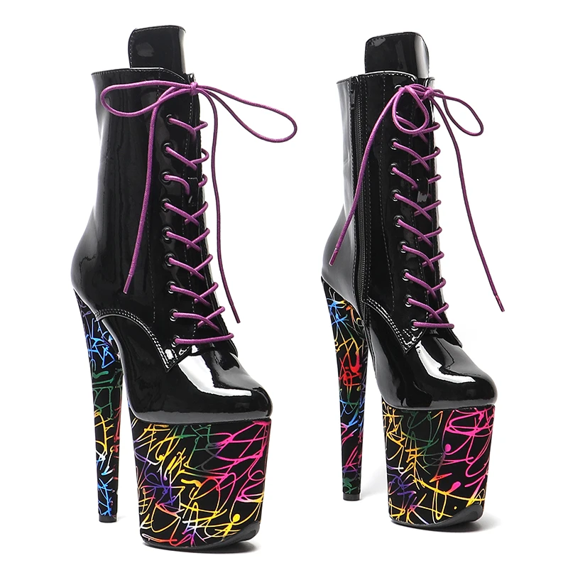 Leecabe   20CM/8inches  Patent PU Upper  Trend fashion  High Heel platform stripper heel  Pole Dance boots