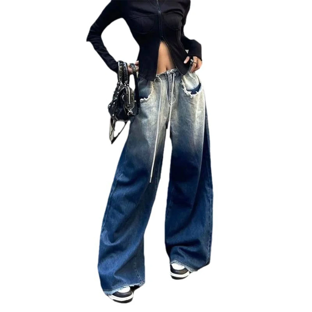 Women's Pants Streetwear Vintage Jeans Woman High Waist Korean Fashion Straight Leg Jeans Female Clothing Denim  Clothes Blue