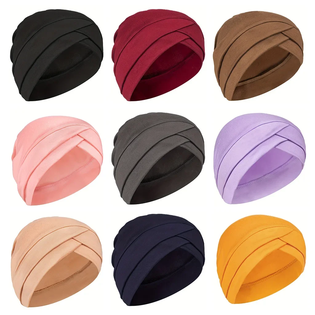 

Underscarf Inner Hat Hijab Women Muslim Forehead Cross Headscarf Stretch Beanies Bonnet Hair Loss Head Wrap Indian Ninja Cap New