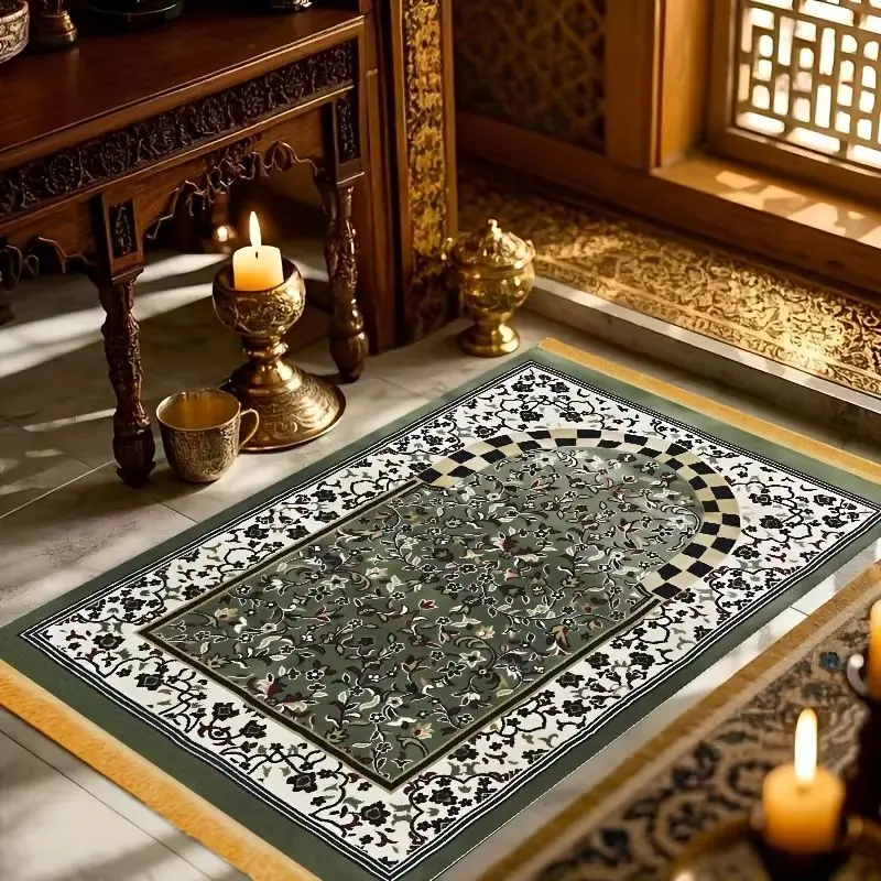 Tapis de prière islamique VIKAMA vert à motif floral, tapis de prière musulman classique, tapis Sajadah pour la prière quotidienne