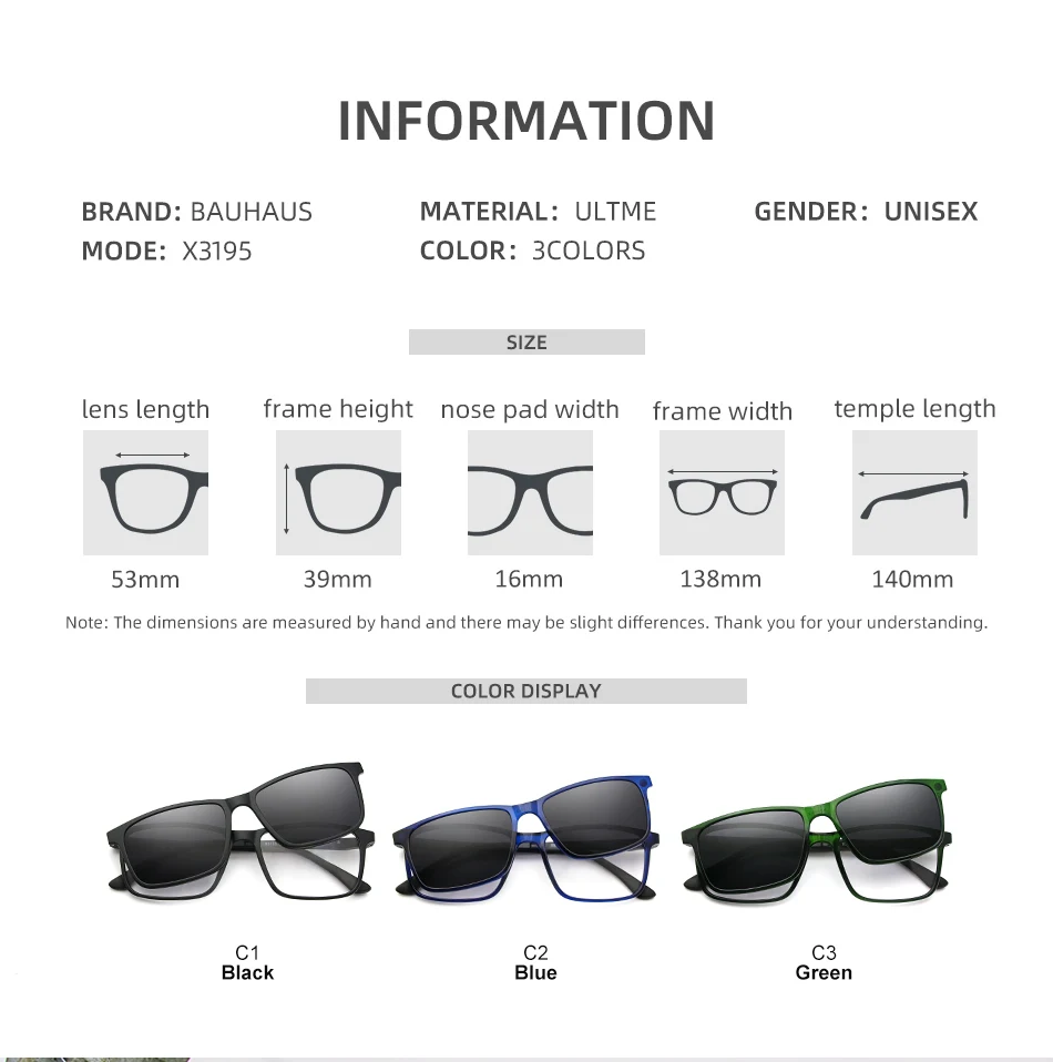 X3195 Magnet Clip Auf Brille Rahmen Männer Rezept Optische Brillen Rahmen Frauen Myopie Polarisierte Magnet Clip Auf Sonnenbrille – Detail 6