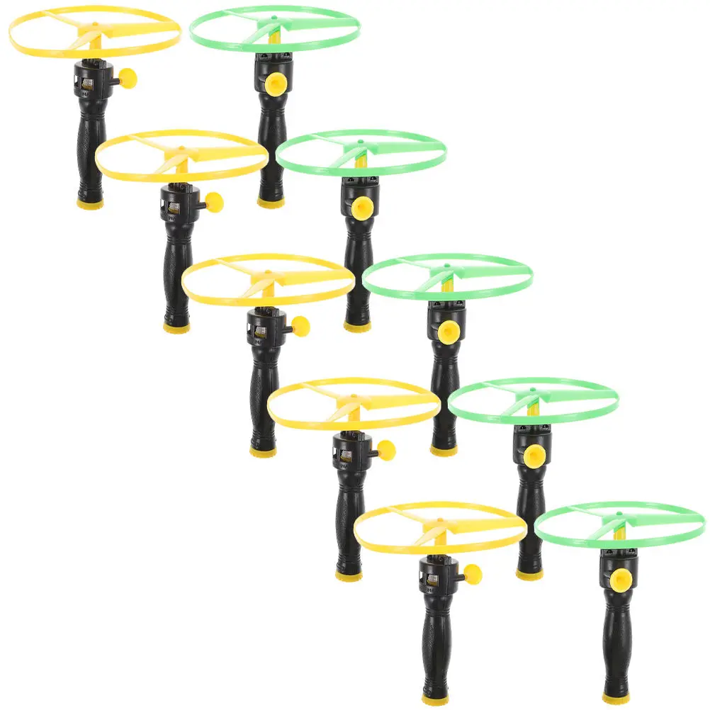 10Sets Handheld Flying Disc Pull String Launcher Outdoor Fun Kids Party Favors Flying Saucer Plaything for Children