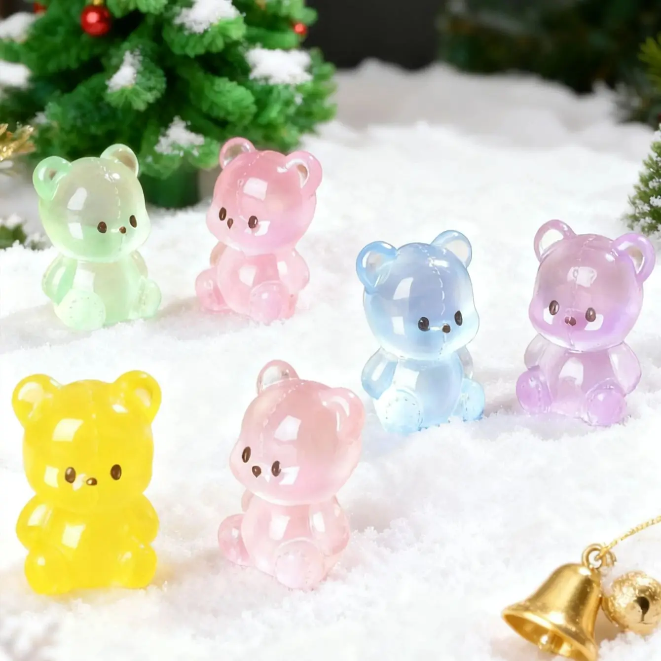 10/20PCS Luminous Bear Figurines Glow In The Dark Mini Resin Decor Bears For Christmas Fairy Garden Gift Random Color