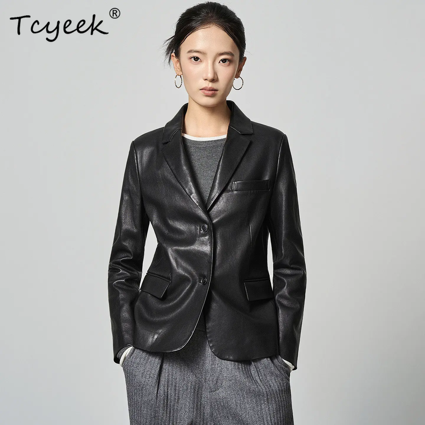 Tcyeek Real Leather Jacket Woman 2026 Autumn Clothes Black Natural Sheepskin Suit Coat Women Fashion Slim Fit Casaco Feminino