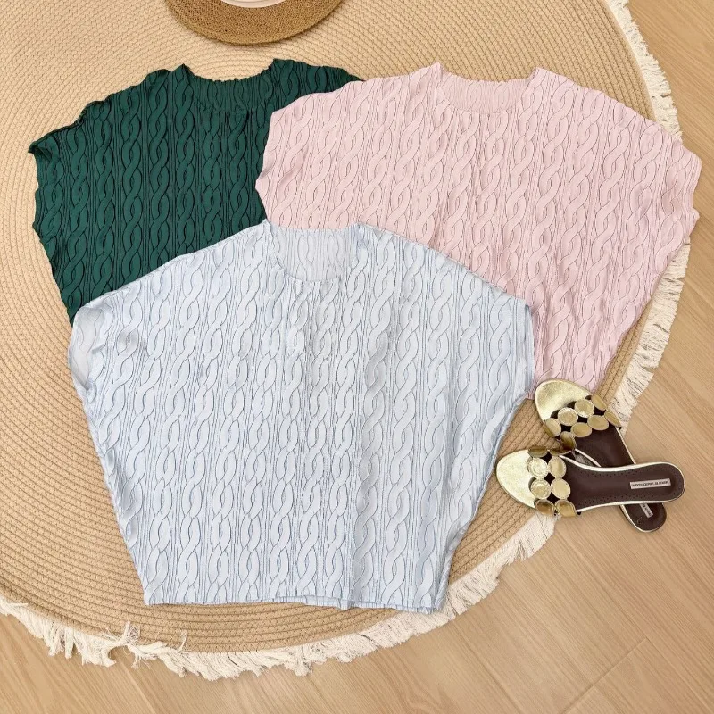 

Miyake Pleated T-Shirt 2026 Original New Summer Loose Batwing Sleeve Fashion Casual Glossy Pleated High-End Elegant Top Pleat
