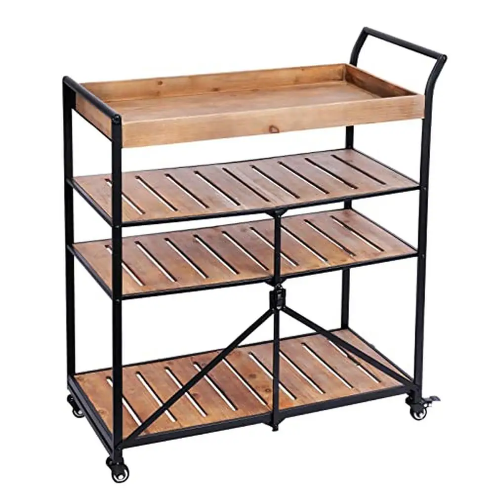 

Rolling Wood and Metal Kitchen Cart with 4 Shelves Home Storage and Organization