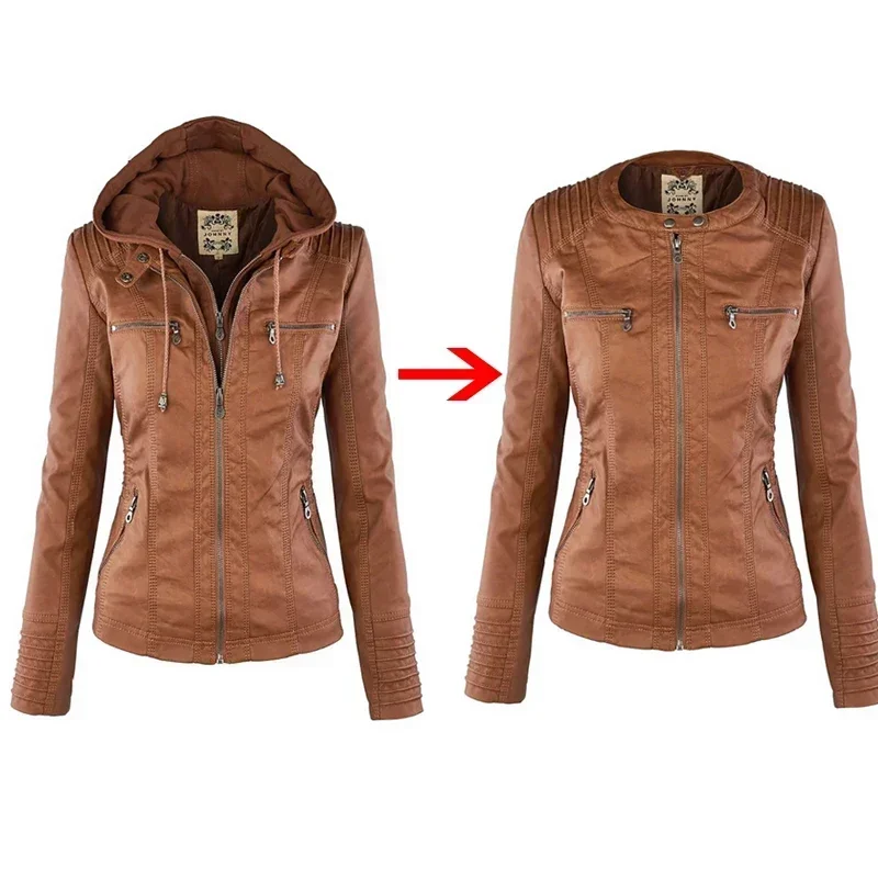 

Faux Leather Jacket Women 2024 Basic Jacket Coat Female Winter Motorcycle Jacket PU Leather Zipper Hoodies Outerwear chaqueta