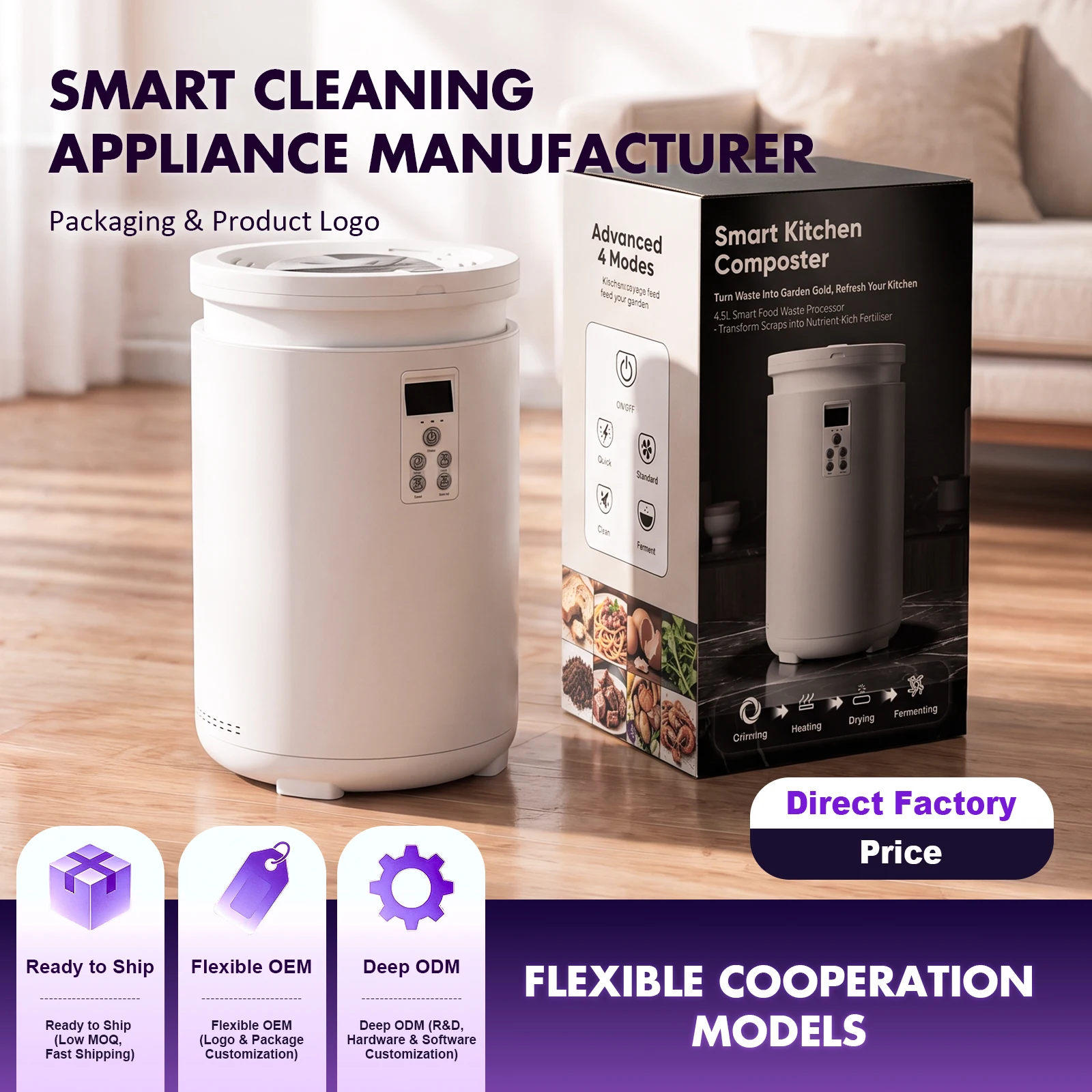OEM/ODM Smart Home Electric Food Waste Composter Fully Automatic Kitchen Organic Food Waste Recycler
